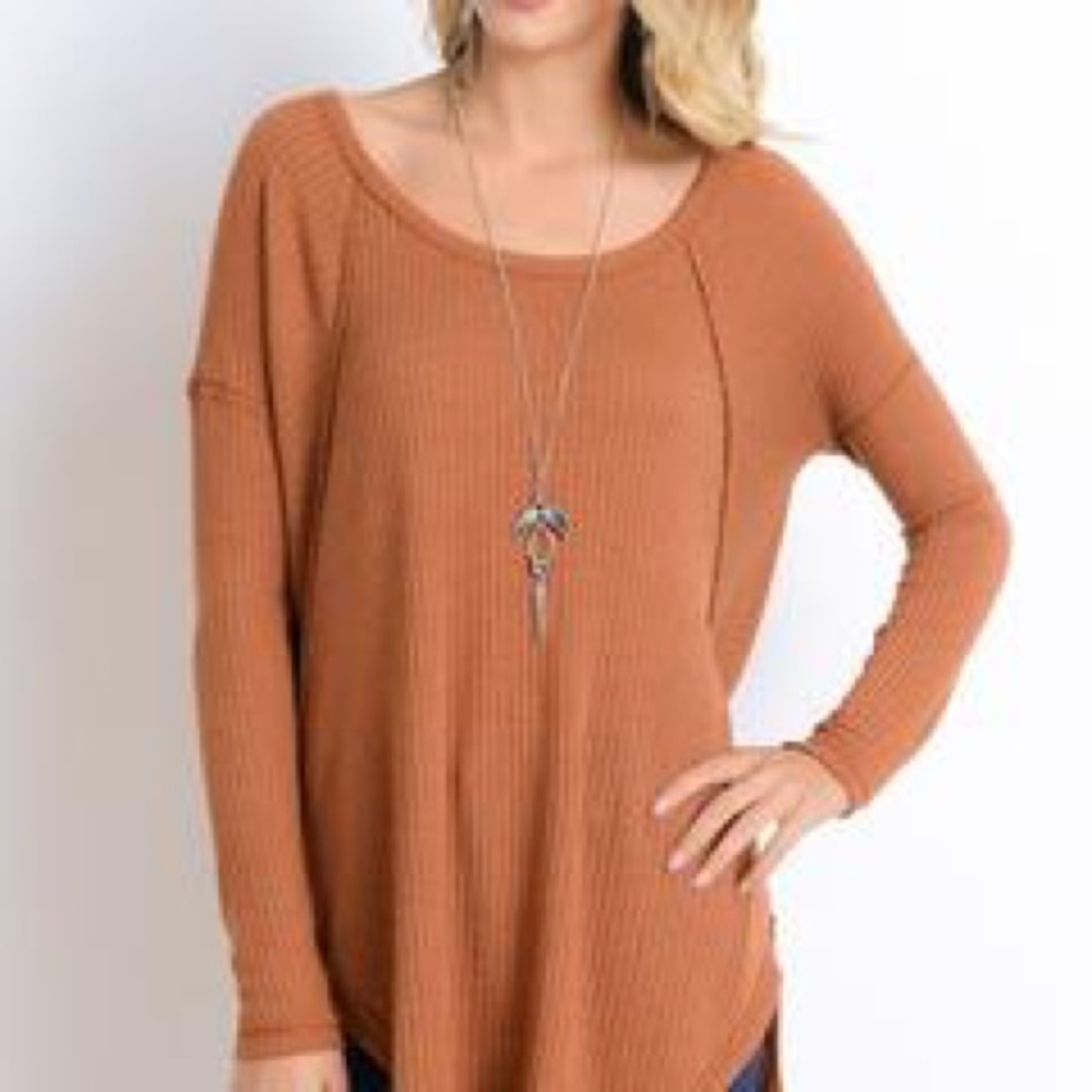 Small 3/4 Sleeve Orange Ribbed Tunic